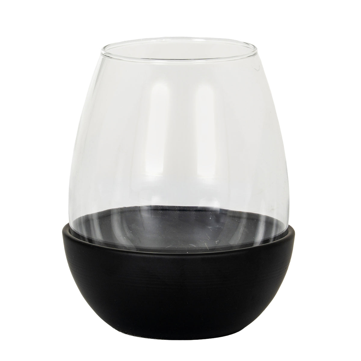 Neris medium glass hurricane candle holder with black base
