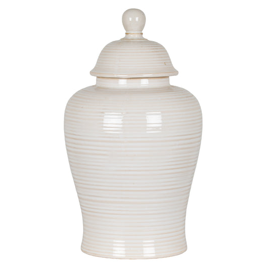 Neva cream ribbed ceramic ginger jar on white