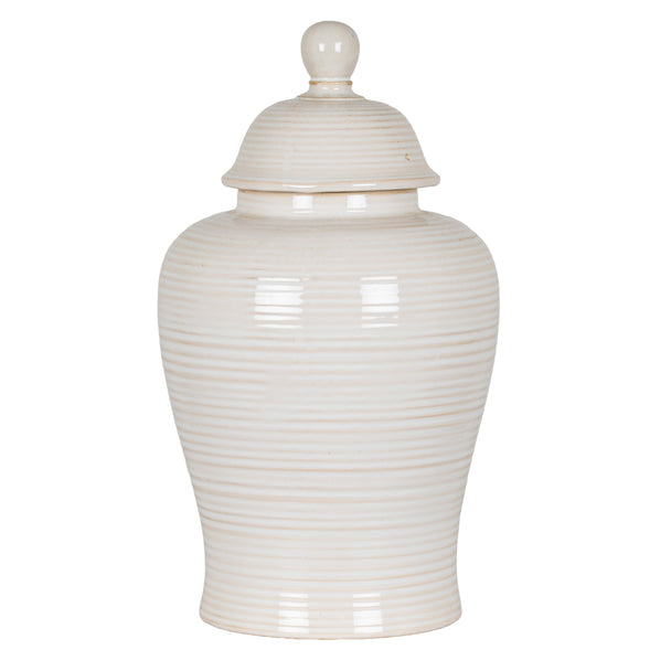 Neva cream ribbed ceramic ginger jar on white