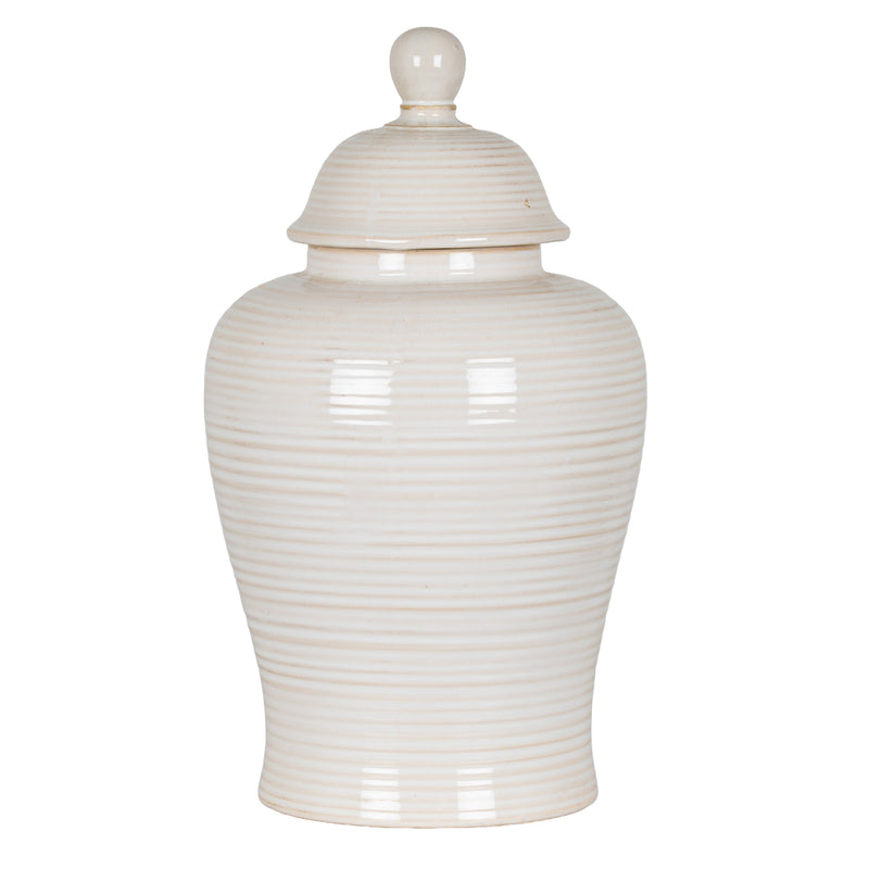 Neva cream ribbed ceramic ginger jar on white