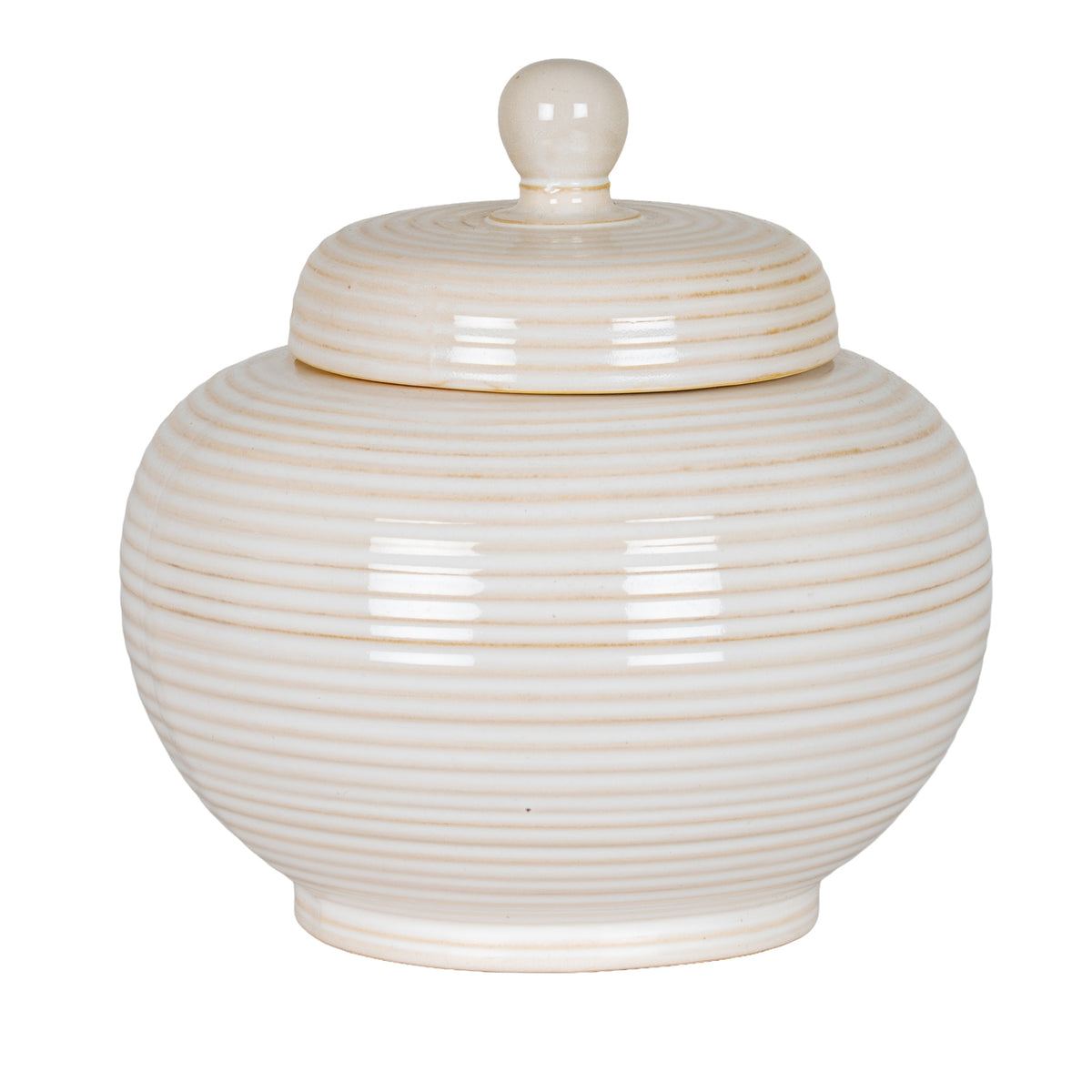 Neva Large Ribbed Ceramic Lidded Jar – 19cm, cream ribbed ceramic jar with lid