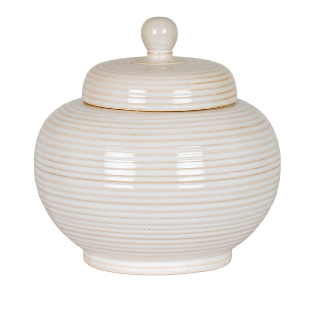 Neva Large Ribbed Ceramic Lidded Jar – 19cm, cream ribbed ceramic jar with lid