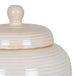 Close-up of the domed lid, knob and ribbed glaze