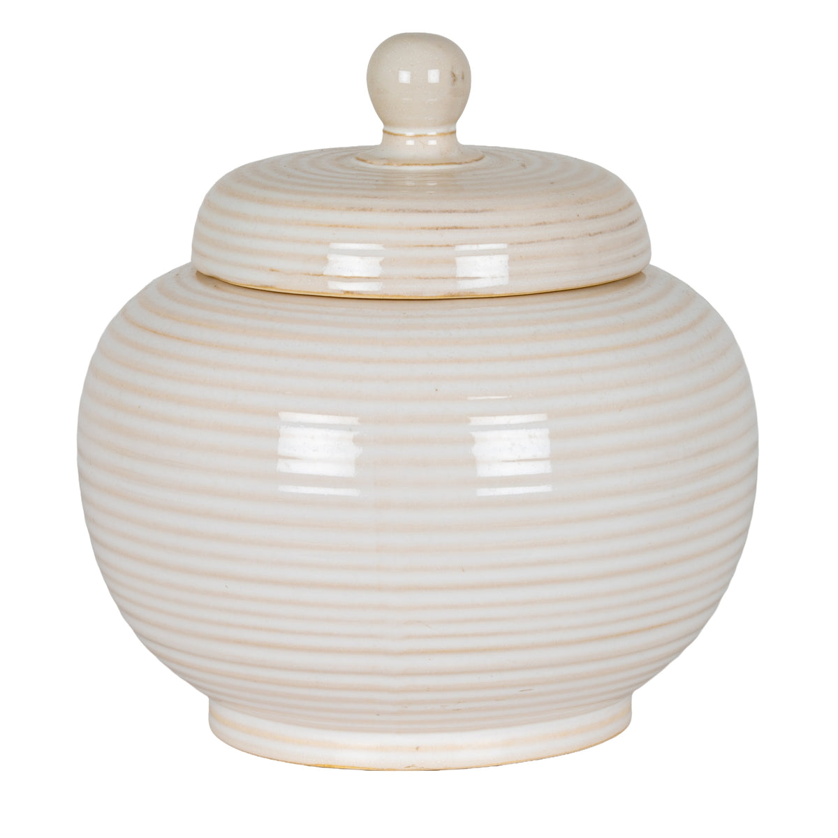 Neva small cream ribbed ceramic jar with lid