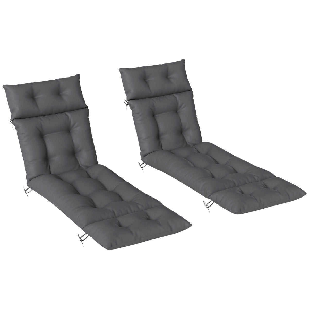 Two dark grey 190 cm sun lounger cushions with ties