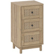 Slim oak-effect 40 cm bedside chest with three rattan-front drawers and pine legs