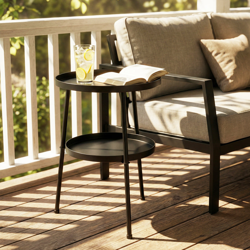 2-tier round garden side table black – image 7