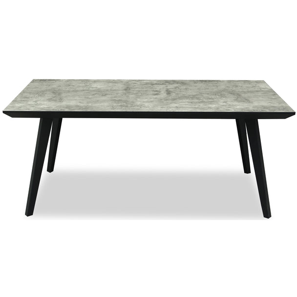 Nivara grey concrete-effect dining table with black tapered legs
