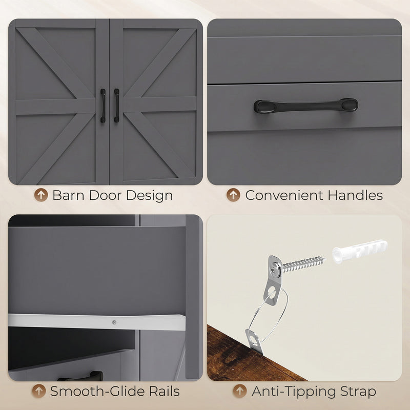 HOMCOM Sideboard Cabinet with Power Outlet, Farmhouse Kitchen Cabinet with 3 Drawers and Open Shelf, Grey – view 7
