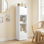 Narrow Bookcase, 4-Tier Bookshelf, Storage Cabinet with doors for Living Room, Bedroom, White