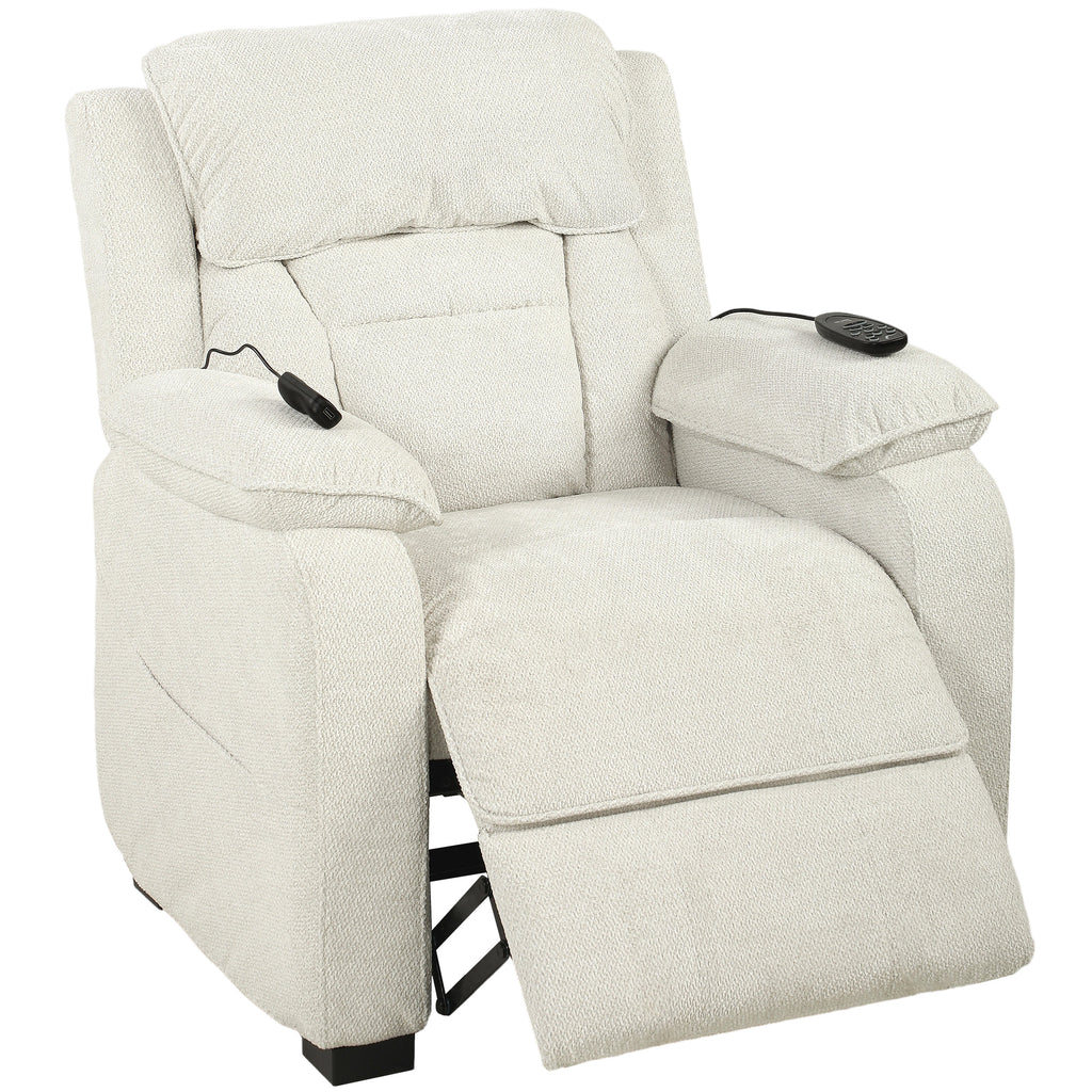 Power Recliner Armchair with Massage and Heat, Electric Reclining Chair with Wide Spring Seat, Cream White
