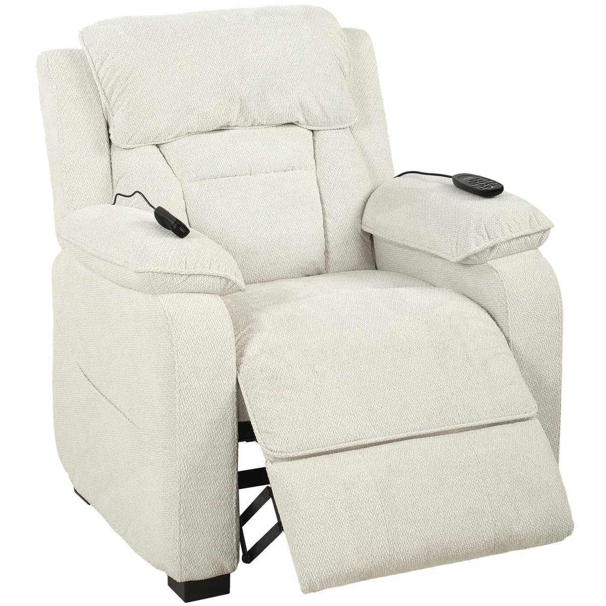 Power Massage Recliner with Heat, Memory & USB – Cream