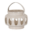 Novi cream ceramic oval window lantern with handle on white