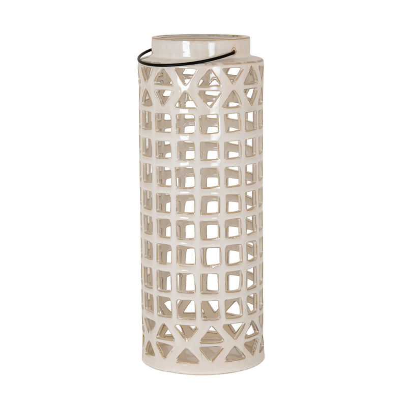 Novi large cream ceramic window lantern on white