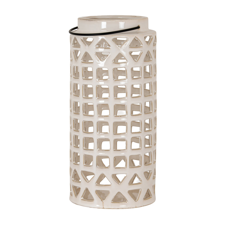 Novi medium cream ceramic window lantern on white