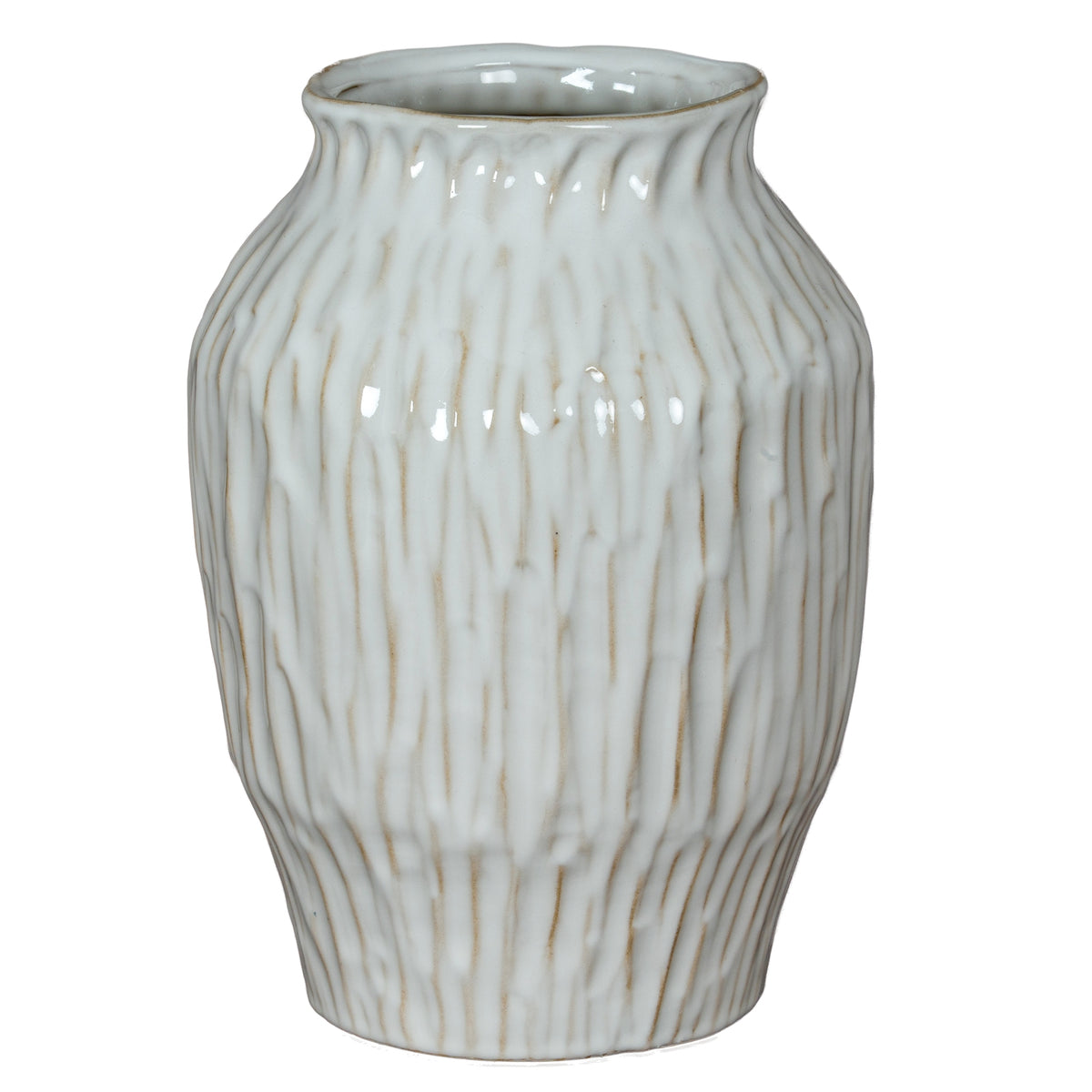 Numa off-white textured ceramic vase, front view