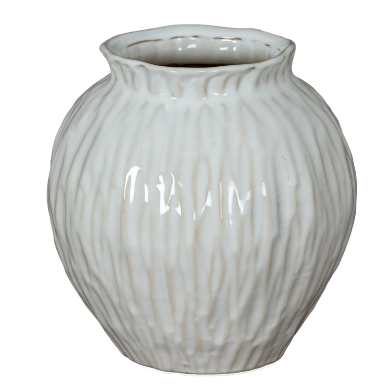 Numa round off-white textured ceramic vase, front view