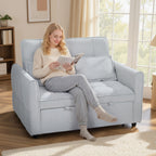 2 Seater Sofa Bed, 3-in-1 Convertible Sleeper Sofa with Click-clack Adjustable Backrest and 2 Pillows, Light Grey