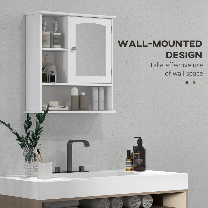 White wall mirror cabinet with open shelves – image 4