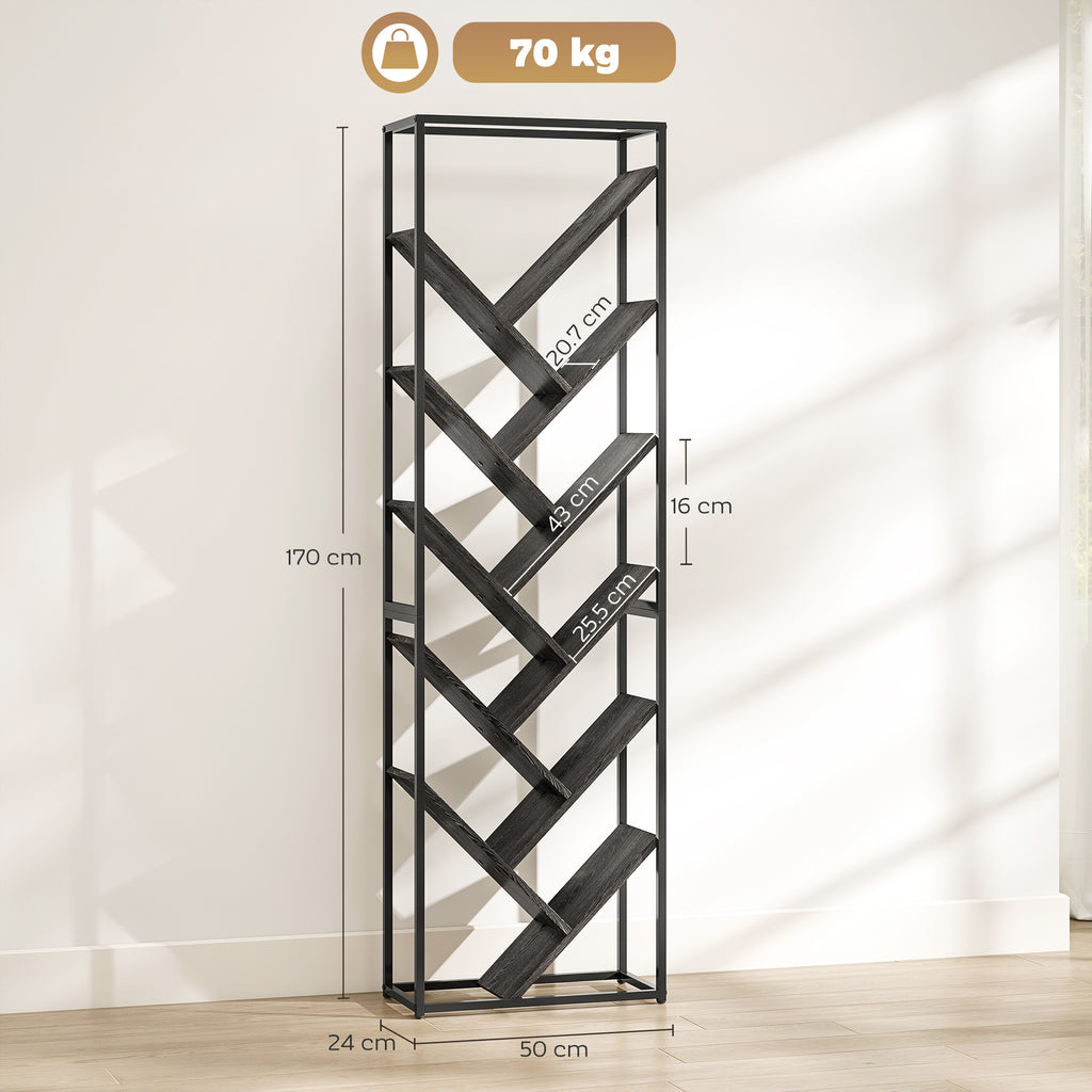 10 Shelf Industrial-Style Bookshelf - Black/Grey