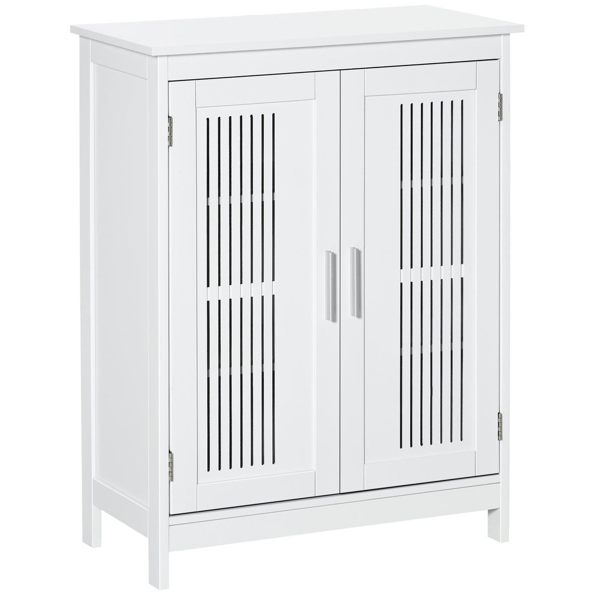 White modern bathroom floor cabinet with double doors and adjustable shelves
