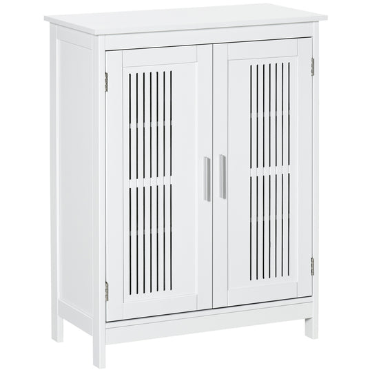 White modern bathroom floor cabinet with double doors and adjustable shelves