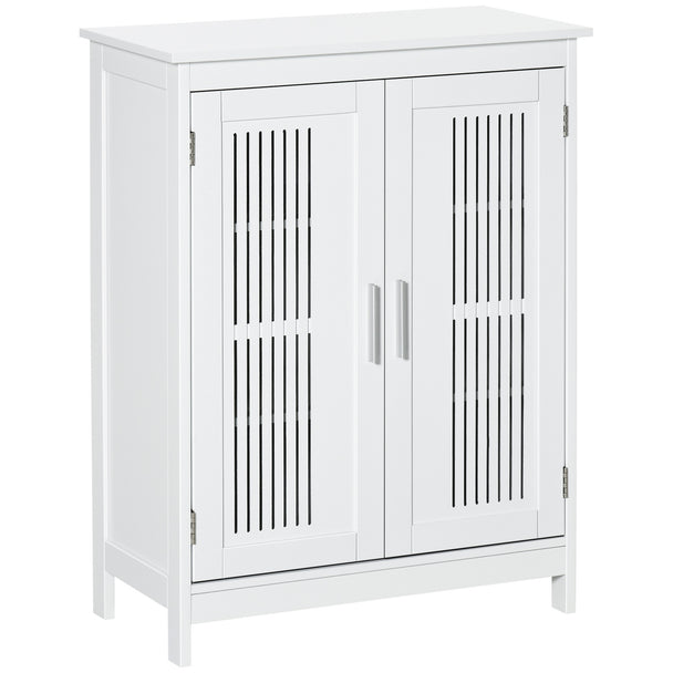 White modern bathroom floor cabinet with double doors and adjustable shelves