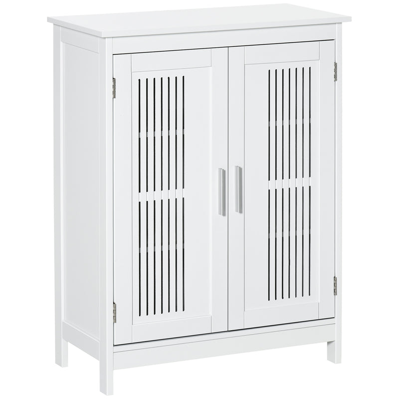 White modern bathroom floor cabinet with double doors and adjustable shelves