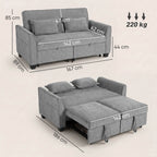 2 Seater Sofa Bed, 4-in-1 L-Shaped Convertible Pull-Out Sleeper Sofa with Adjustable Backrest and Side Pockets, Grey