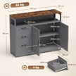 HOMCOM Sideboard Cabinet with Power Outlet, Farmhouse Kitchen Cabinet with 3 Drawers and Open Shelf, Grey – view 3