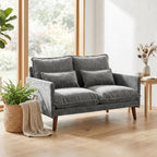 2 Seater Sofa, Loveseat Sofa with Spring Cushions, Wide and Deep Seat, Wood Legs, Grey
