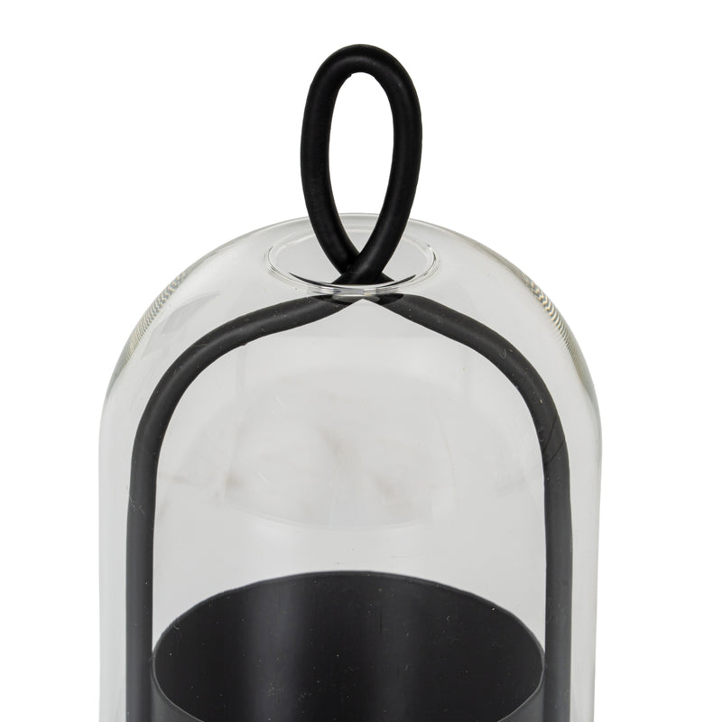 Close-up of the black loop handle on the Nysa large glass cloche