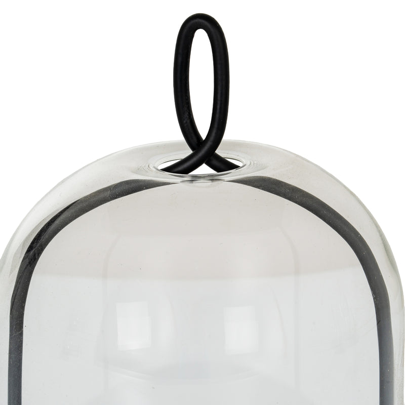 Close-up of the black loop handle on the Nysa medium glass cloche
