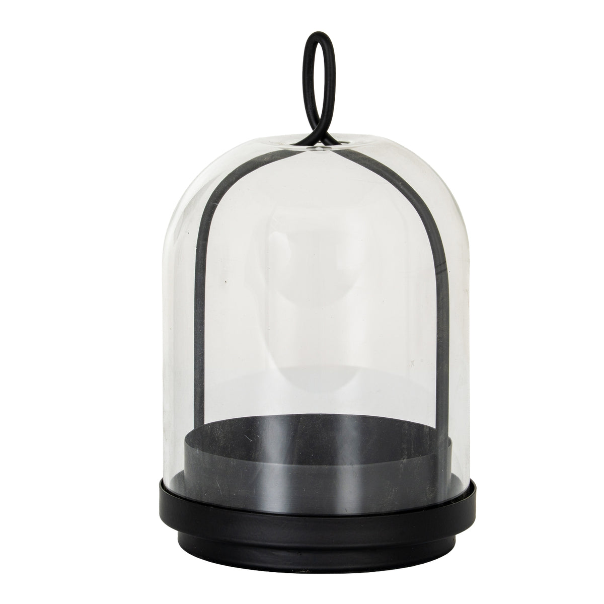 Nysa medium glass cloche candle holder with black frame