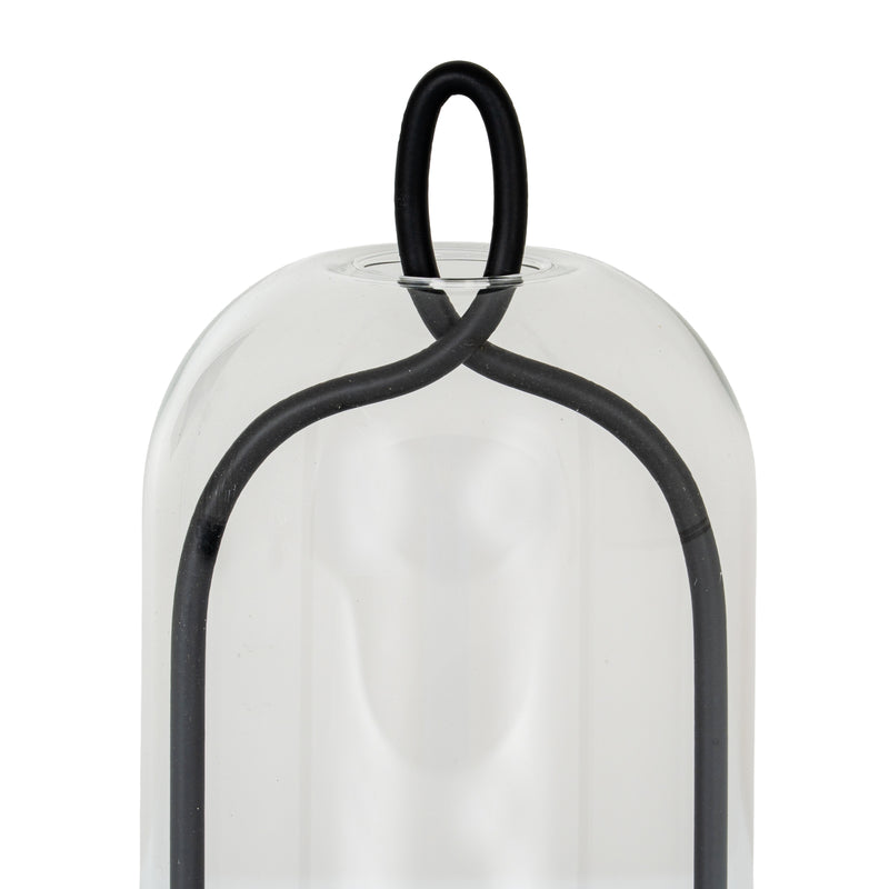Close-up of the black loop handle on the Nyx medium glass cloche