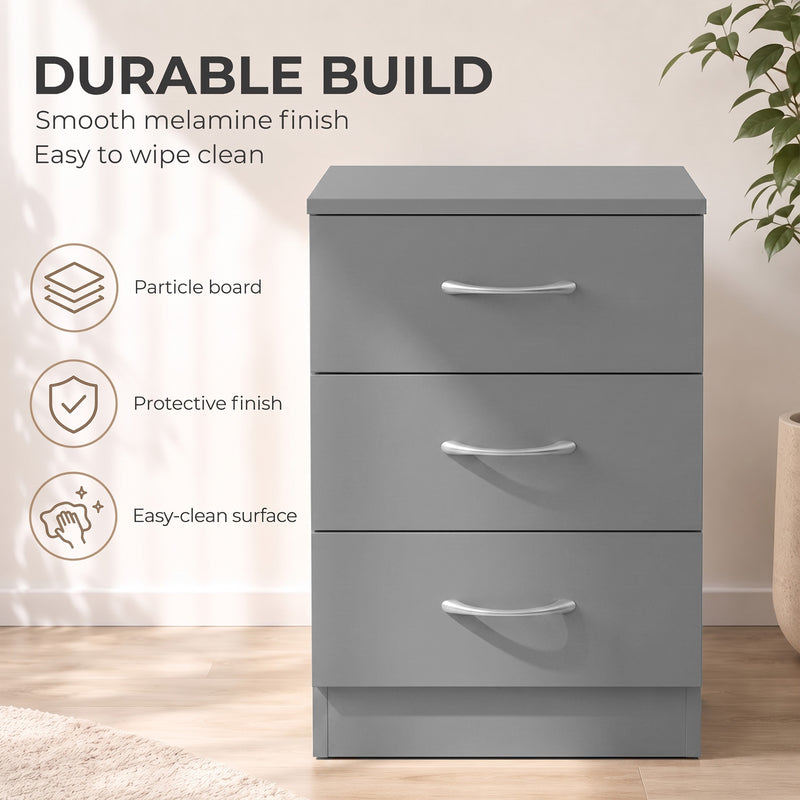 HOMCOM Three-Drawer Simple Bedside Table - Grey – view 6