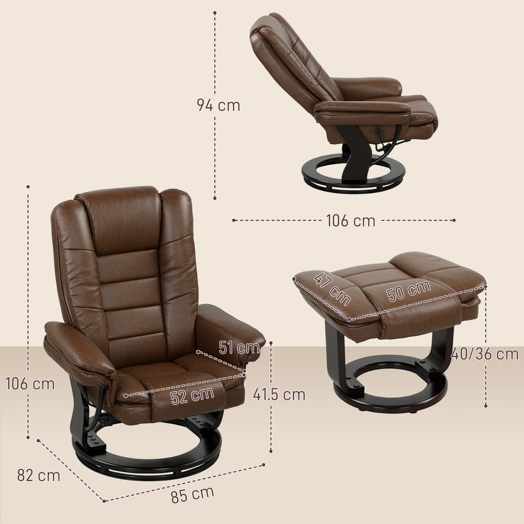 Faux Leather 135Â° Reclining Chair and Footstool - Brown