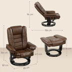 Faux Leather 135Â° Reclining Chair and Footstool - Brown
