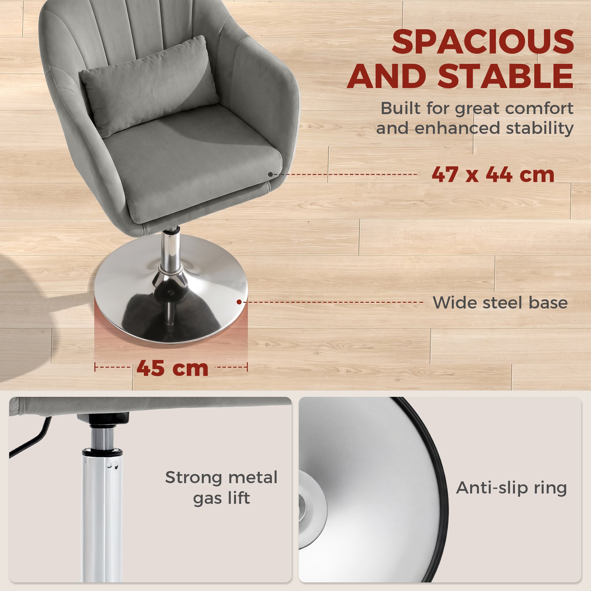 Retro Velvet Swivel Tub Chair with Steel Frame, Cushion Seat, Grey