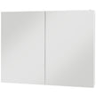 White wall-mounted LED mirror bathroom cabinet with two mirrored doors and illuminated edges, 90 cm