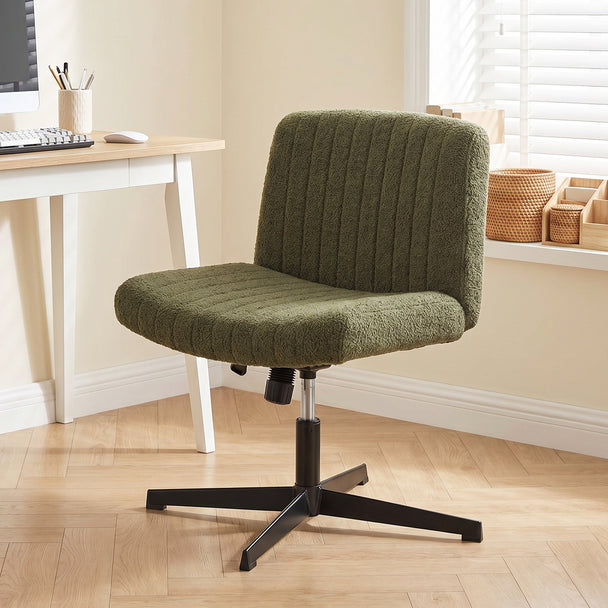 HOMCOM Teddy Fleece Criss Cross Legged Desk Chair, Armless Office Chair No Wheels, Green – view 2
