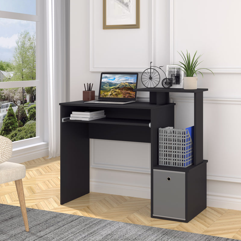 100 cm computer desk with side shelf in black – image 2