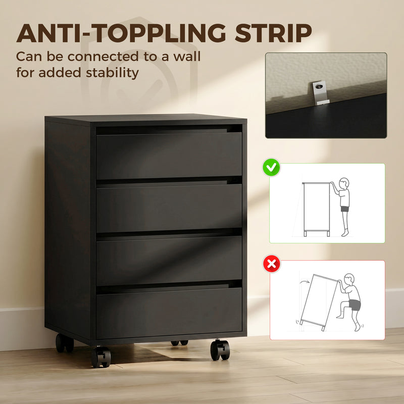 HOMCOM Four-Drawer Office Filing Cabinet, with Wheels - Black – view 6