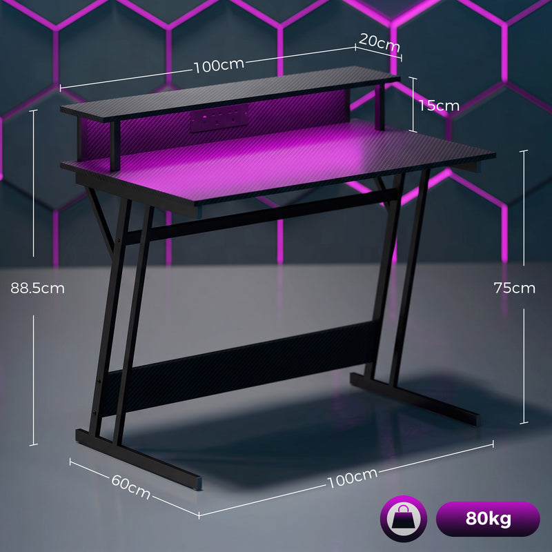 HOMCOM Two-Level LED Gaming Desk - Black – view 3