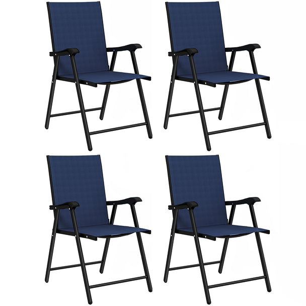 Outsunny Folding Garden Chairs Set of 4, Foldable Garden Dining Chairs with High Back, Armrests, Texteline Seat, Navy
