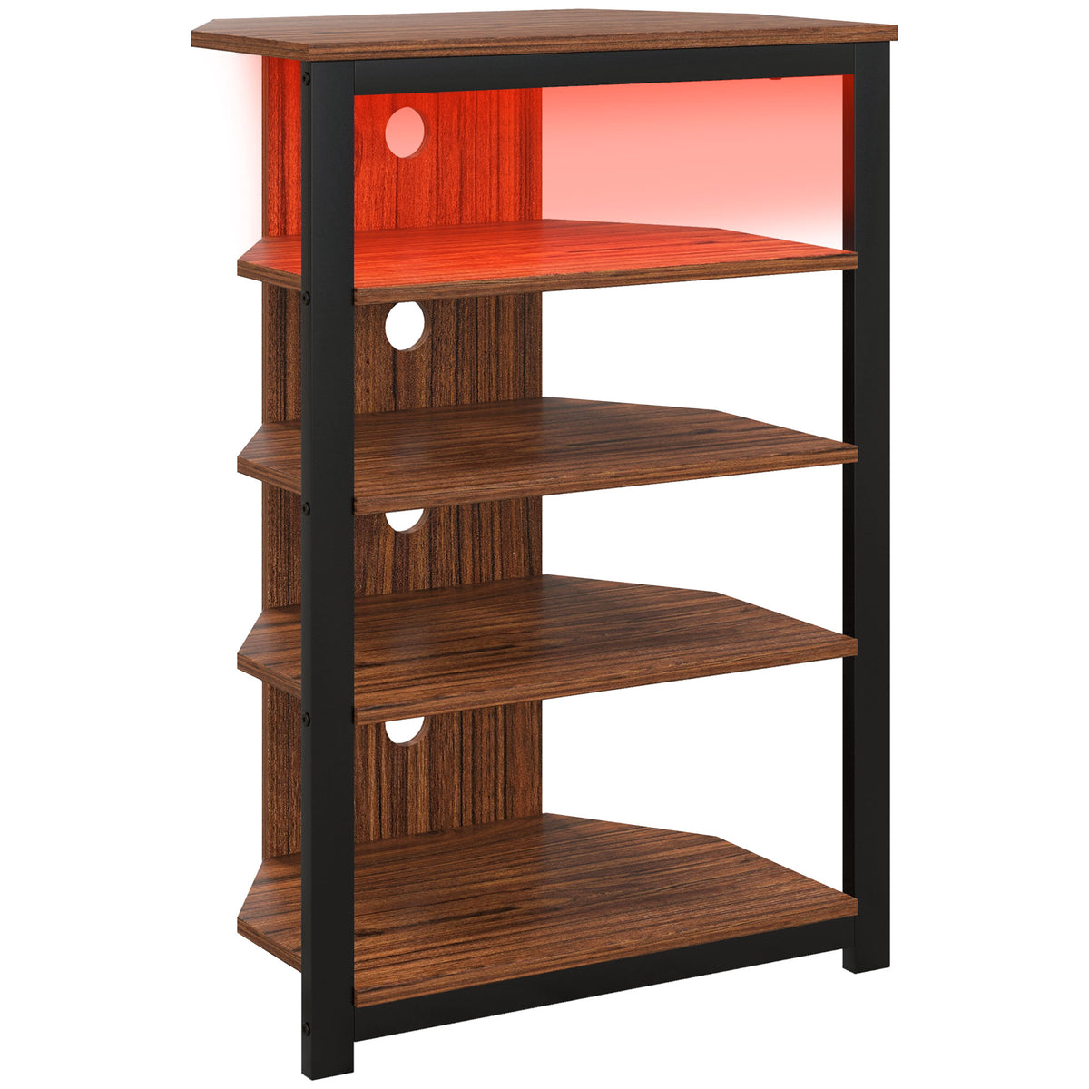 4-Tier Corner TV Stand with RGB LED Lights – Brown