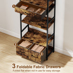 Industrial Style Bookcase, with 4 Shelves and 3 Fabric Drawers - Brown/Black