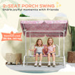 AIYAPLAY Kids Porch Swing, 2-Seater Patio Swing Bench Hammock with Seat Belts, Adjustable Canopy for Garden, Pink – view 6