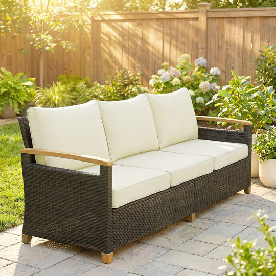 3-seater deep-seat rattan sofa, brown – image 2