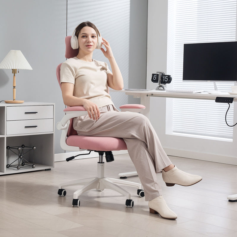Vinsetto Multi-Adjustable Office Chair, with Lumbar Support, Headrest and Mesh Back - Pink – view 2